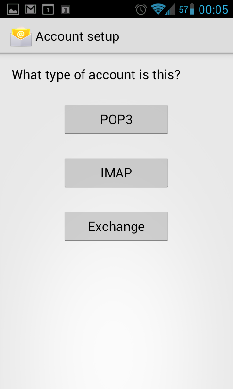 Android POP3, IMAP e Exchange