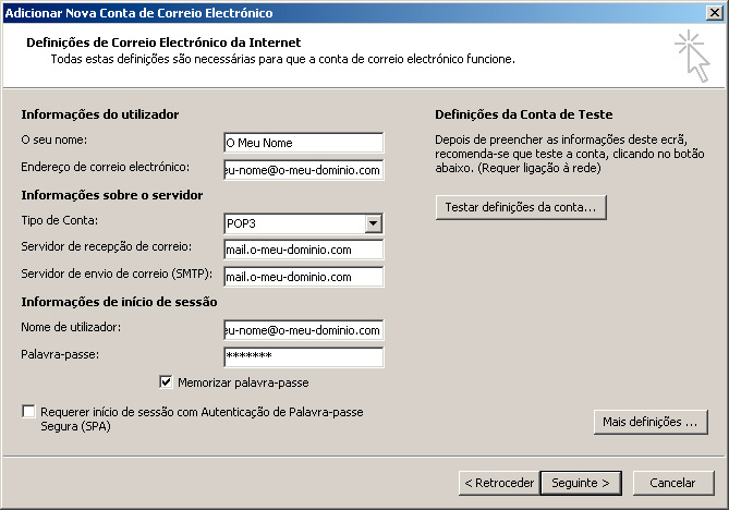 Microsoft Outlook - Definições da conta
