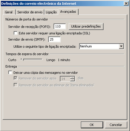 Microsoft Outlook - Definições da conta - Avançadas