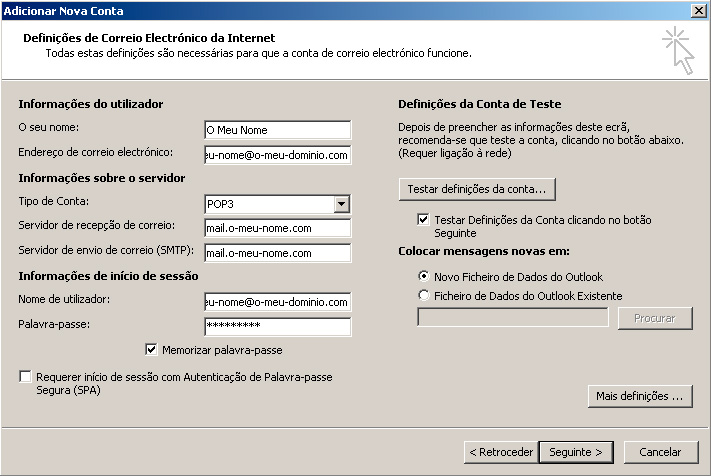 Microsoft Outlook - Definições de correio eletrónico