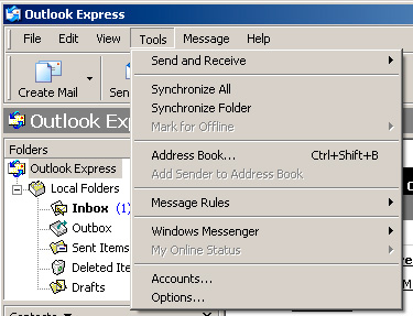 Microsoft Outlook Express - Tools - Accounts